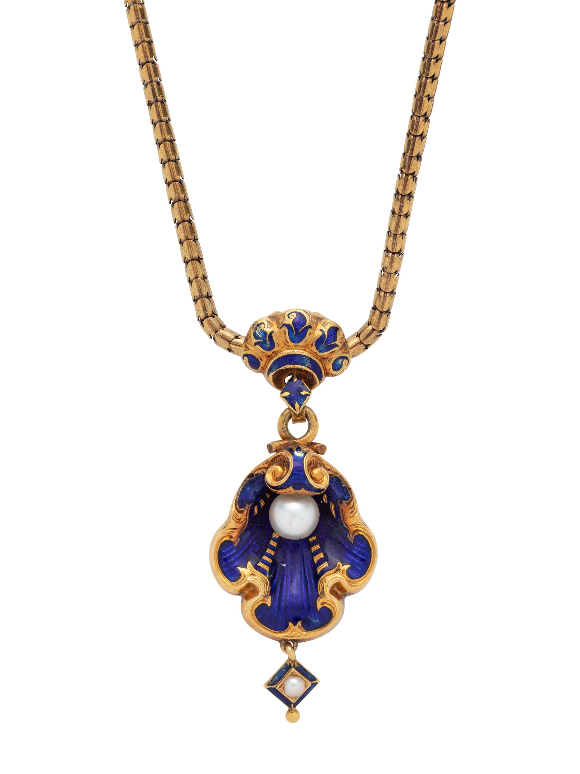 GEORGIAN, ENAMEL, PEARL AND DIAMOND SET