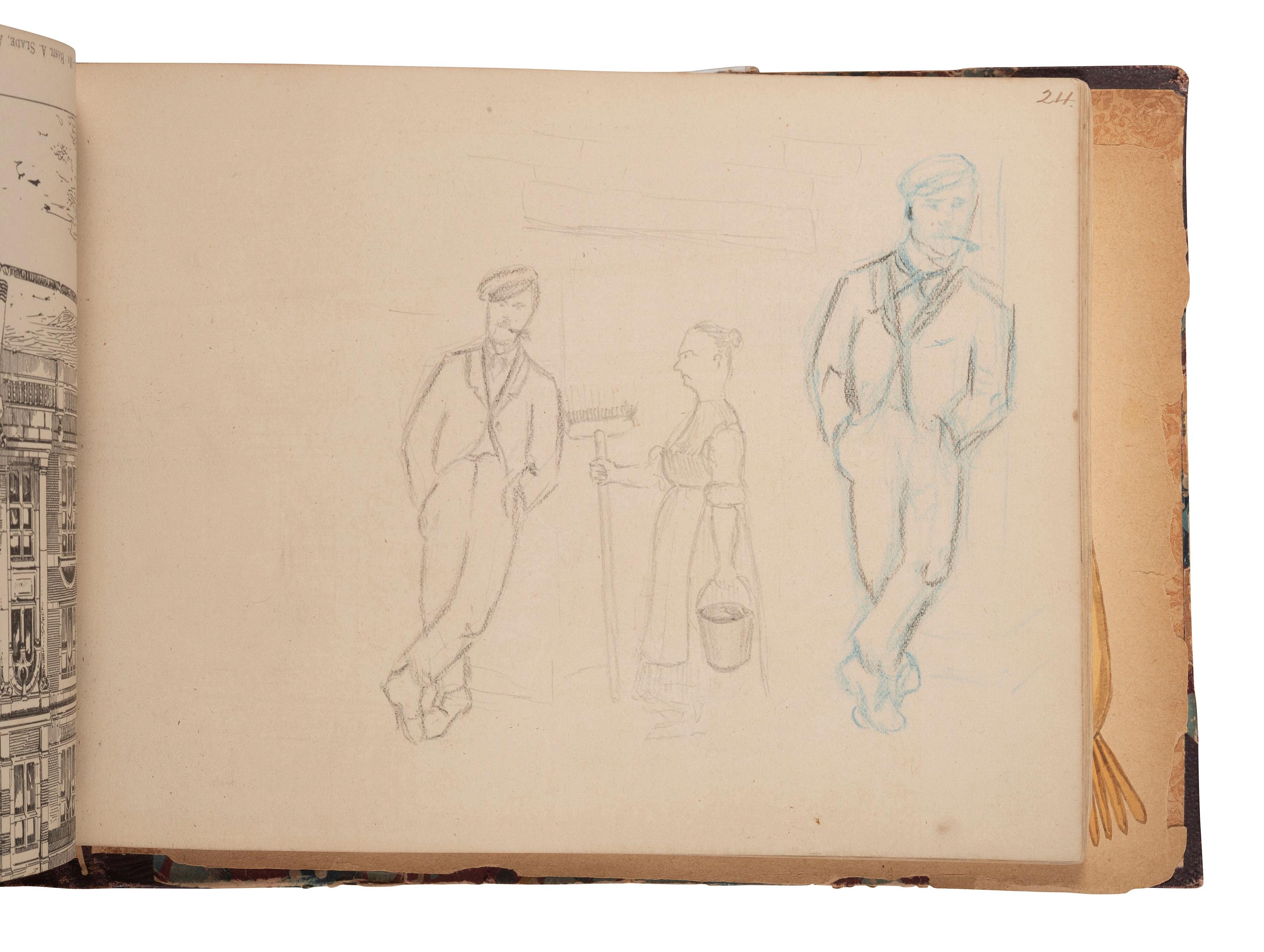 [NATIVE AMERICAN] -- [GOLD RUSH]. An album of watercolor drawings by prospector George V. Storkey (ca 1867-1942) depicting British Columbian Indigenous objects, likely related to the Nlaka’pamux, ca late 1890s-early 1900s.