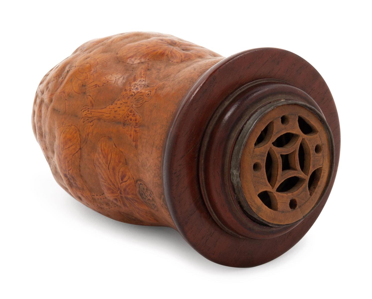 A Molded and Incised Gourd Cricket Cage and Cover