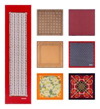 Group of Seven Designer Scarves by Hermès, Gucci, and Celine