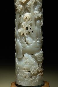 A Pair of Carved Celadon Jade Cylindrical Parfumiers