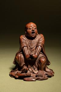 A Carved Bamboo Figure of Yawning Luohan, Pantha the Elder
