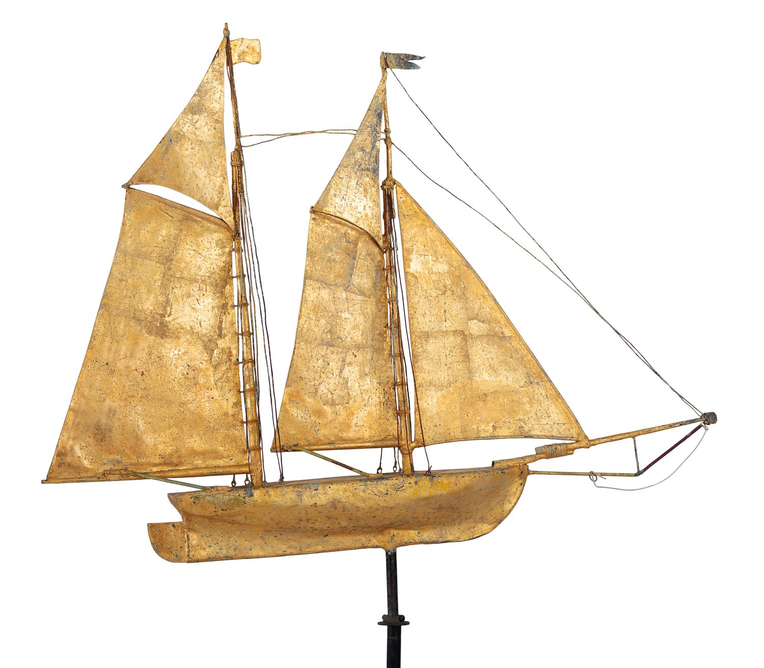 A Molded and Gilt Copper Ketch-Form Weathervane