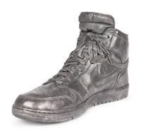 A Nike Air Jordan 1 Silver Cast Basketball Shoe Crafted for Michael Jordan's 32nd Birthday