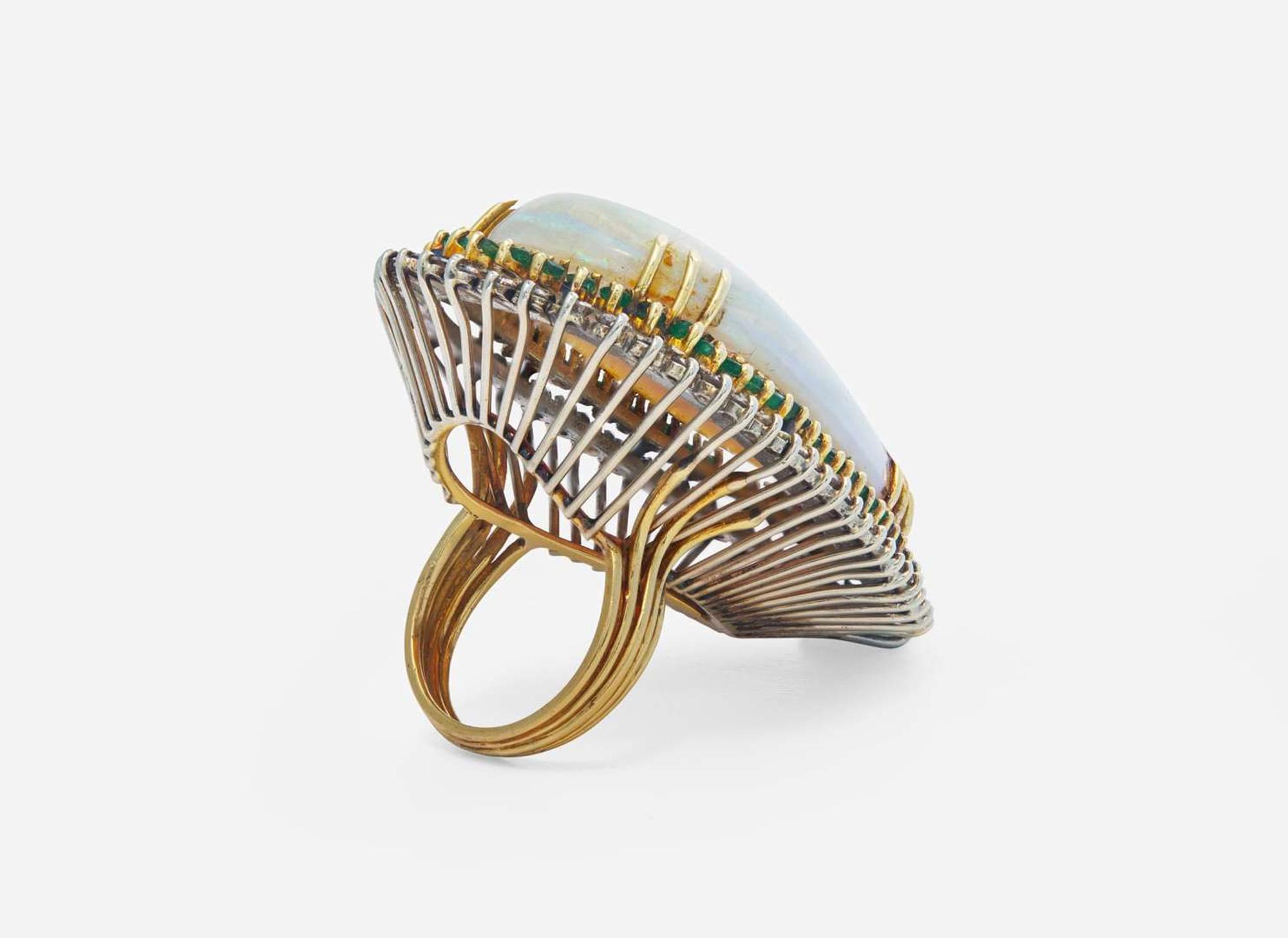 A Yellow Gold, Opal, and Gemstone Ring