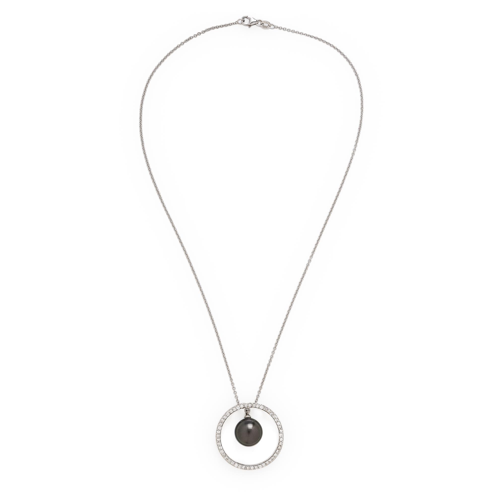 Cultured Pearl, Diamond, and White Gold Pendant Necklace
