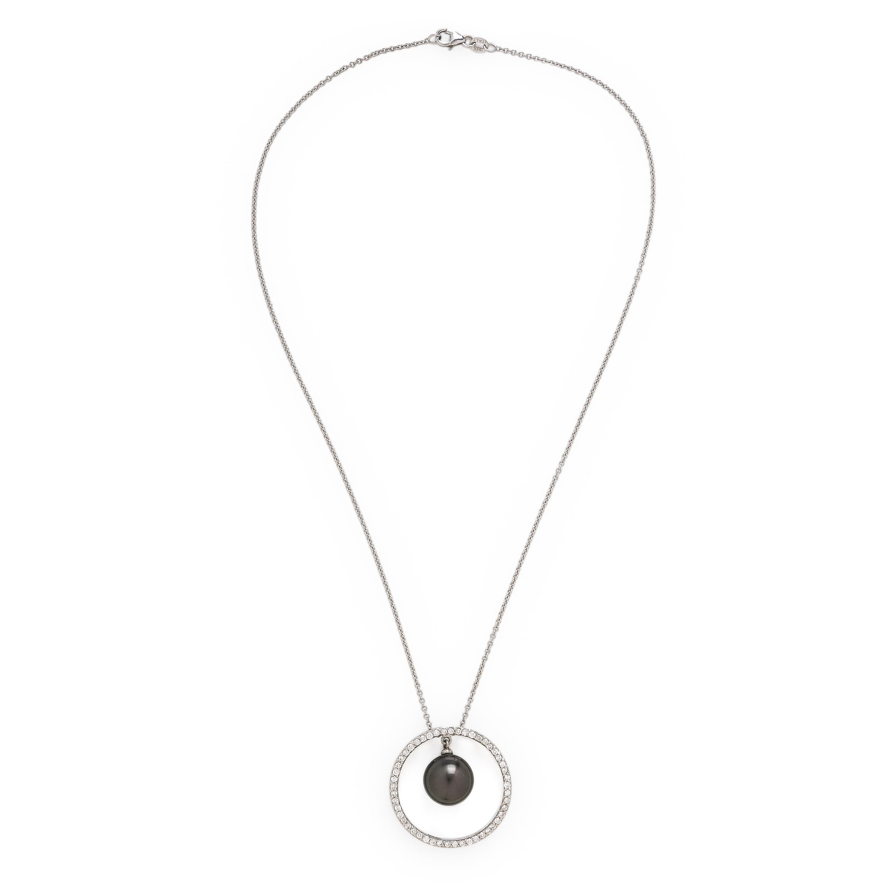 Cultured Pearl, Diamond, and White Gold Pendant Necklace
