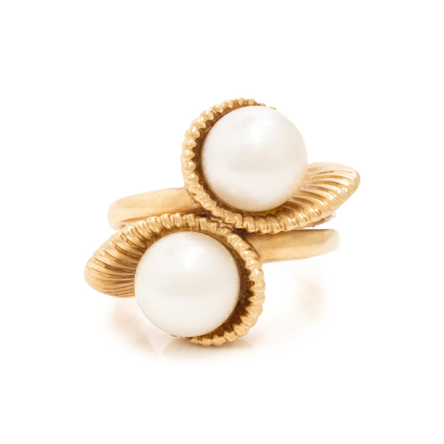 Yellow Gold and Cultured Pearl Bypass Ring