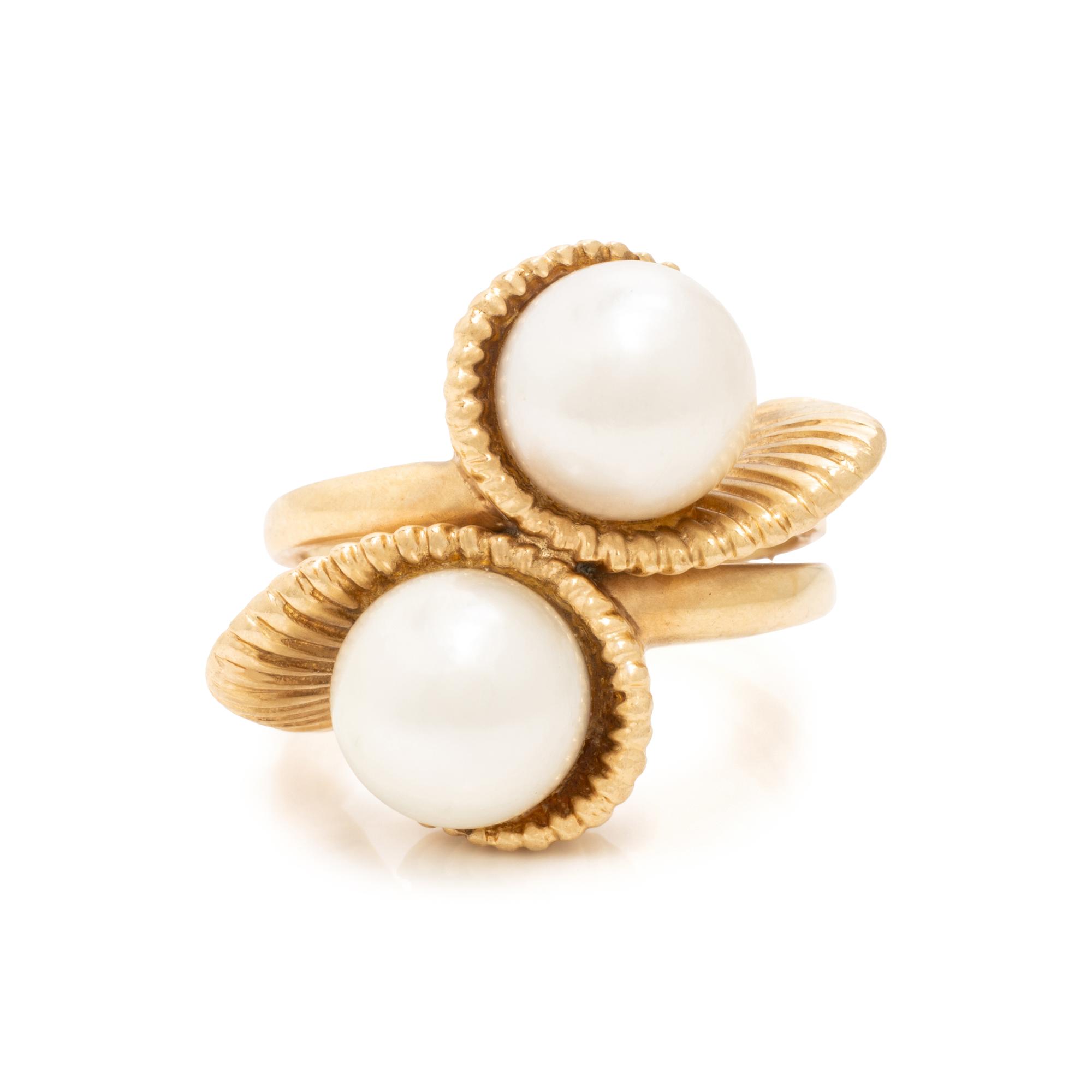 Yellow Gold and Cultured Pearl Bypass Ring