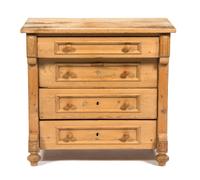 An Irish Pine Low Chest of Drawers Height 31 1/4 x width 33 1/2 x depth 21 1/8 inches. — 19TH/20TH CENTURY