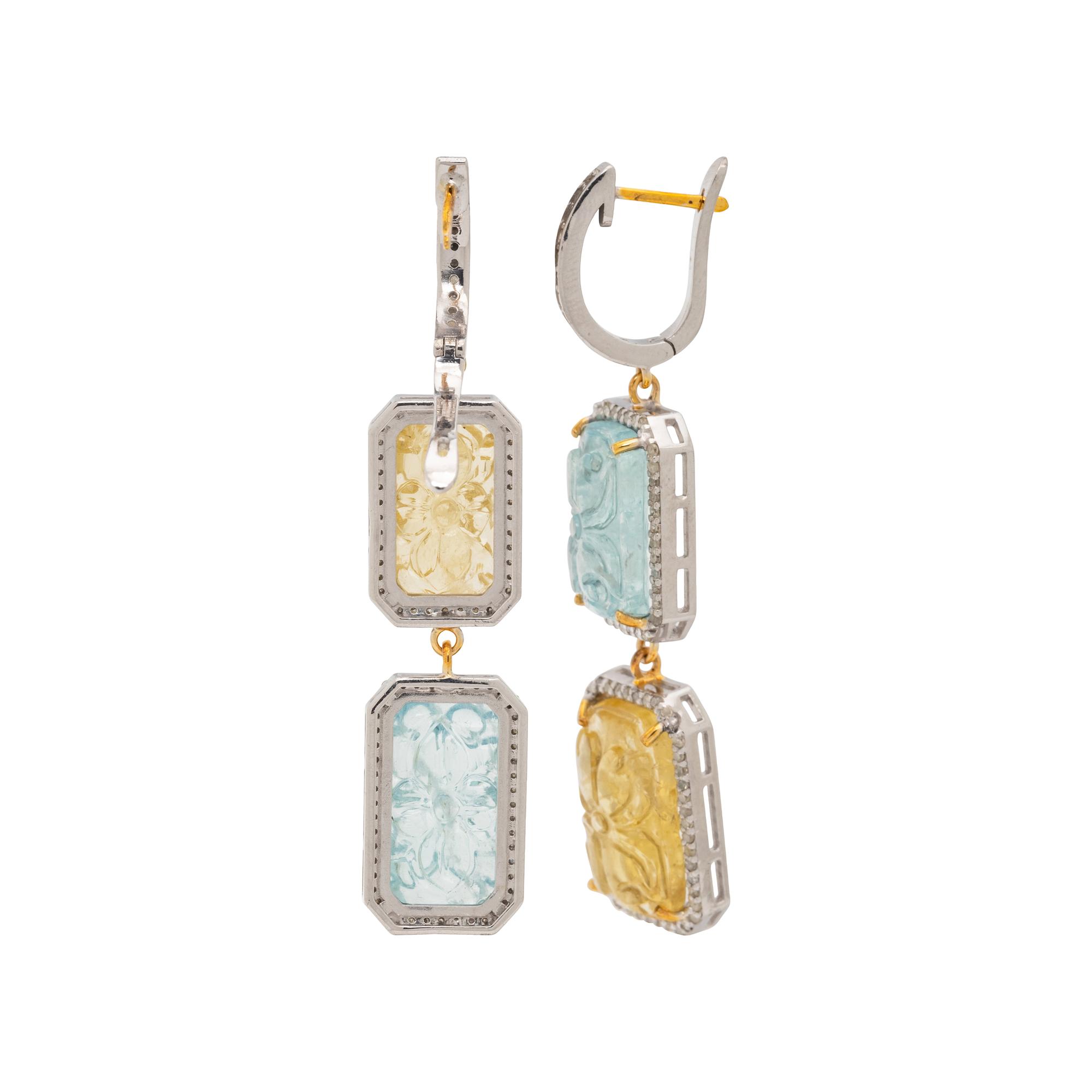 AQUAMARINE, HELIODOR AND DIAMOND EARRINGS