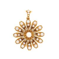 VICTORIAN, SEED PEARL, DIAMOND, AND YELLOW GOLD FLOWER BROOCH