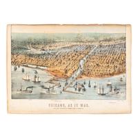 [Chicago Fire]. A group of 10 prints and 2 paintings, showing views of Chicago before and after the Great Fire, including: