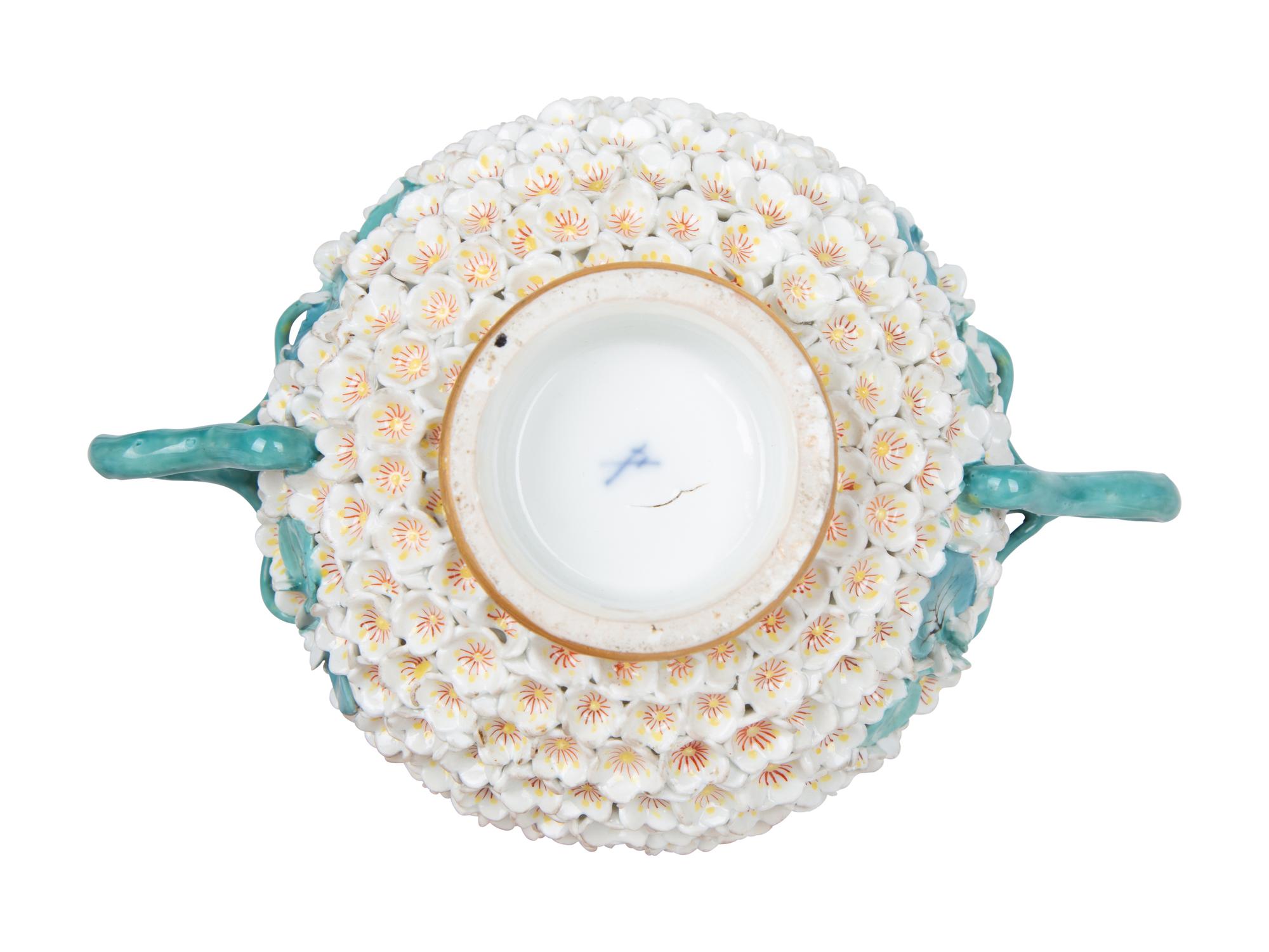 A Meissen Porcelain Schneeballen Covered Cup and Saucer — 19TH CENTURY