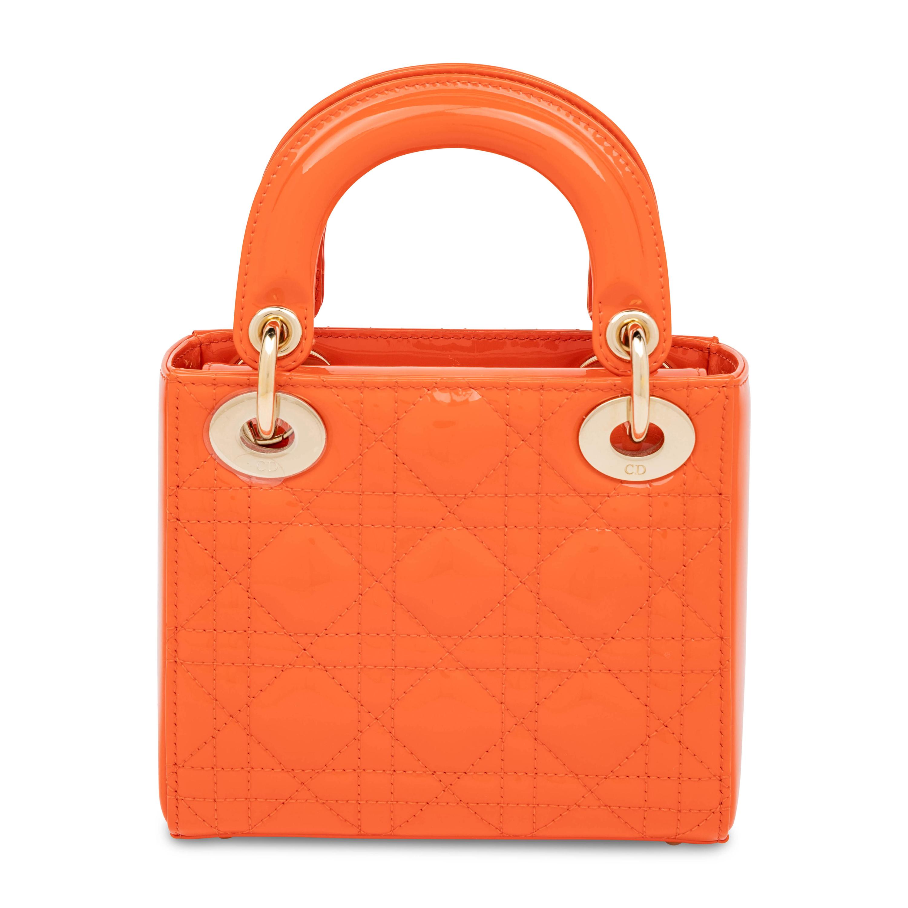 Christian Dior, Mini Lady Dior in Orange Patent Leather & Matching Card Holder