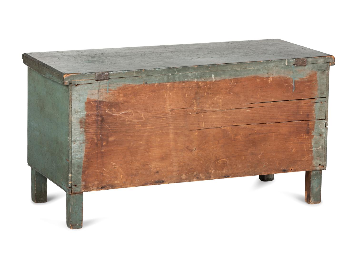 A Federal Blue Painted Poplar DAR 1836 Inscribed Blanket Chest