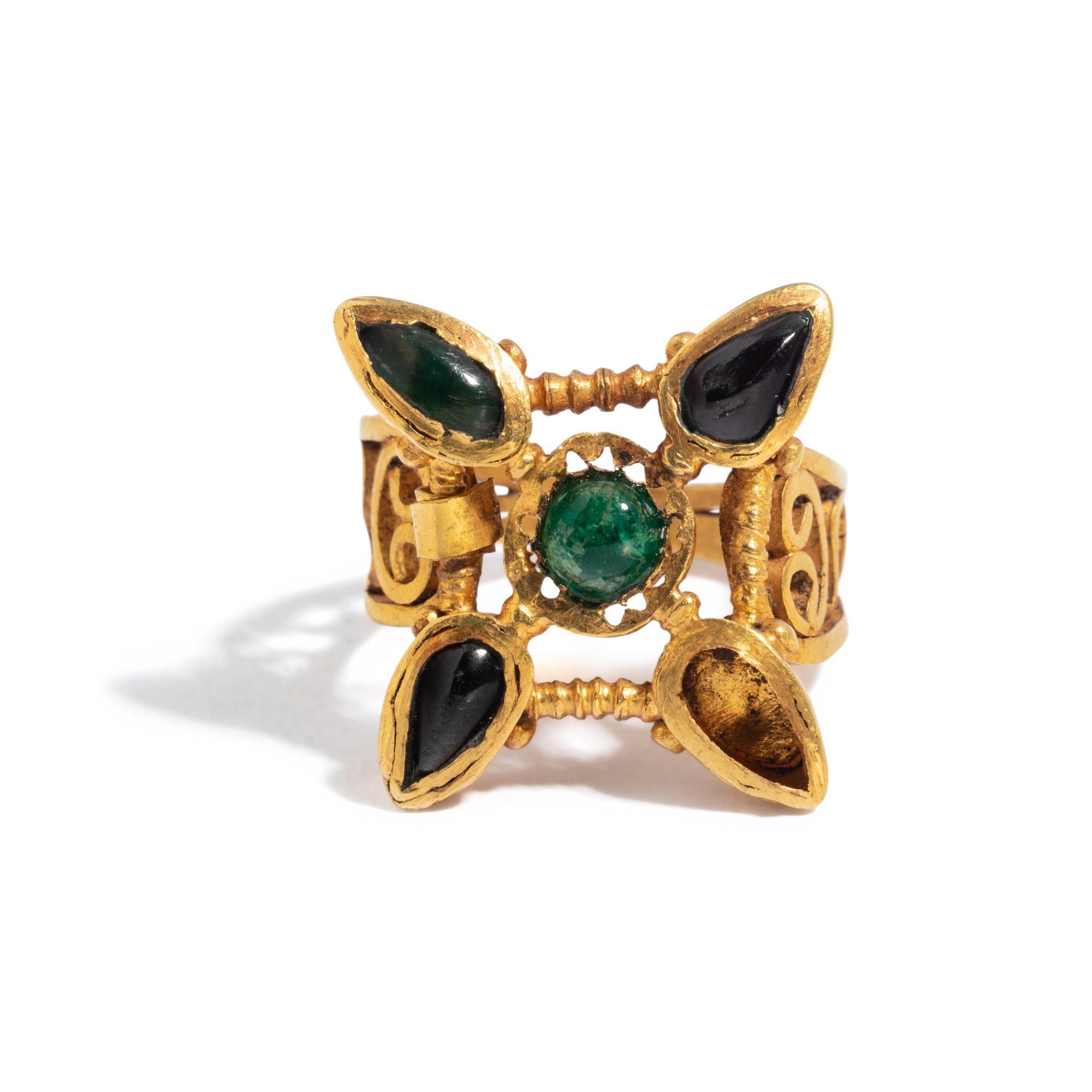 A Byzantine Gold, Garnet, and Plasma Finger Ring