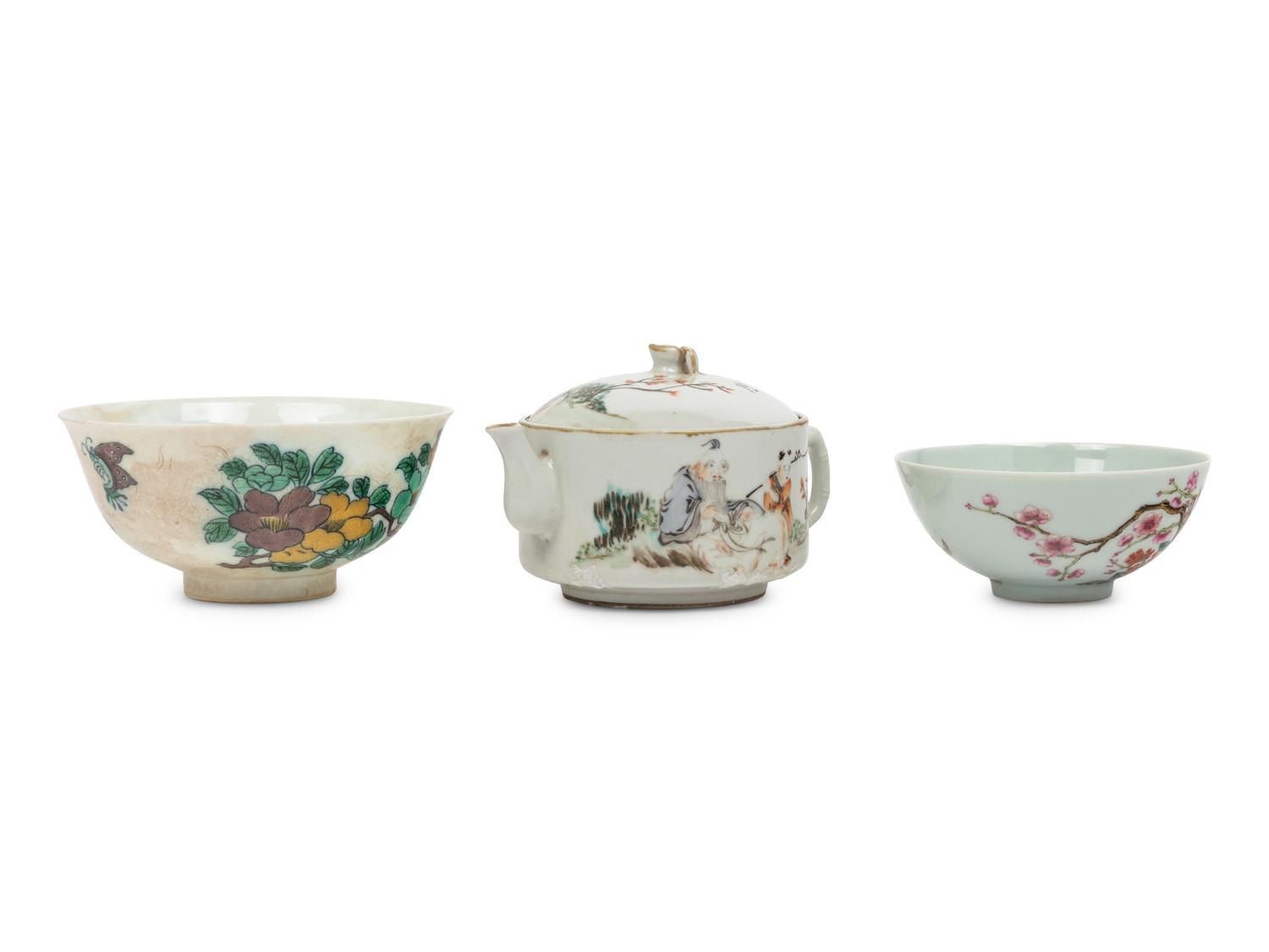 Three Chinese Famille Rose and Famille Verte Porcelain Wares