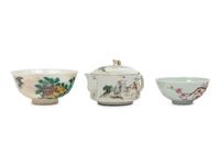 Three Chinese Famille Rose and Famille Verte Porcelain Wares