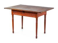 A Federal Red-Stained and Turned Maple and Pine Scrubbed-Top Tavern Table
