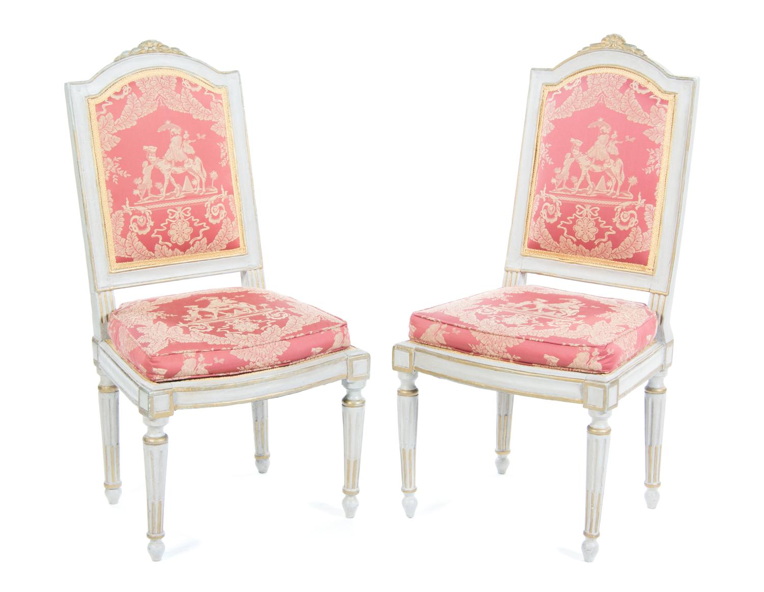 A Pair of Louis XVI Painted Side Chairs Height 39 inches. — 18TH CENTURY