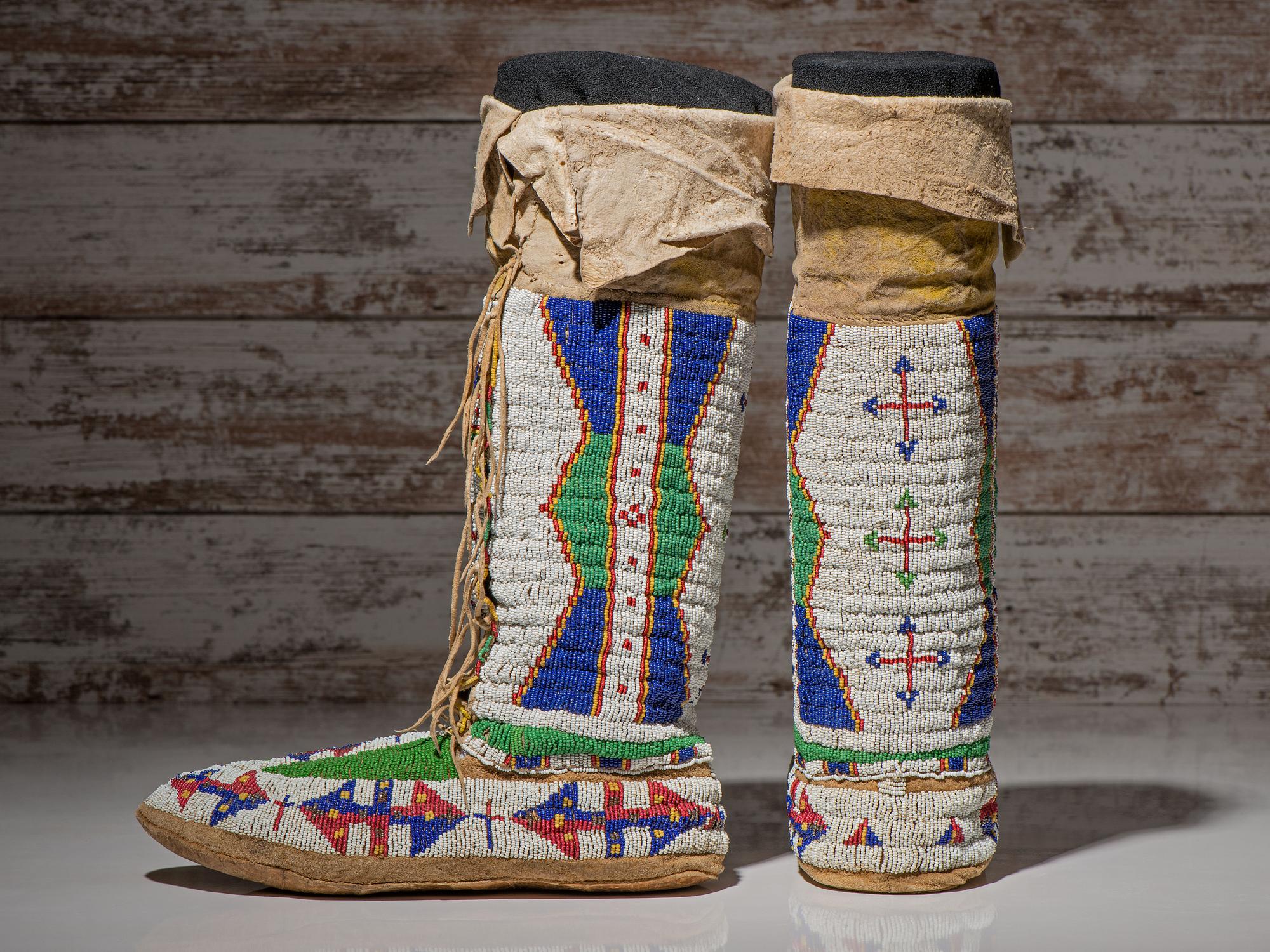 Sioux Beaded Hide Moccasins, with Matching Leggings
