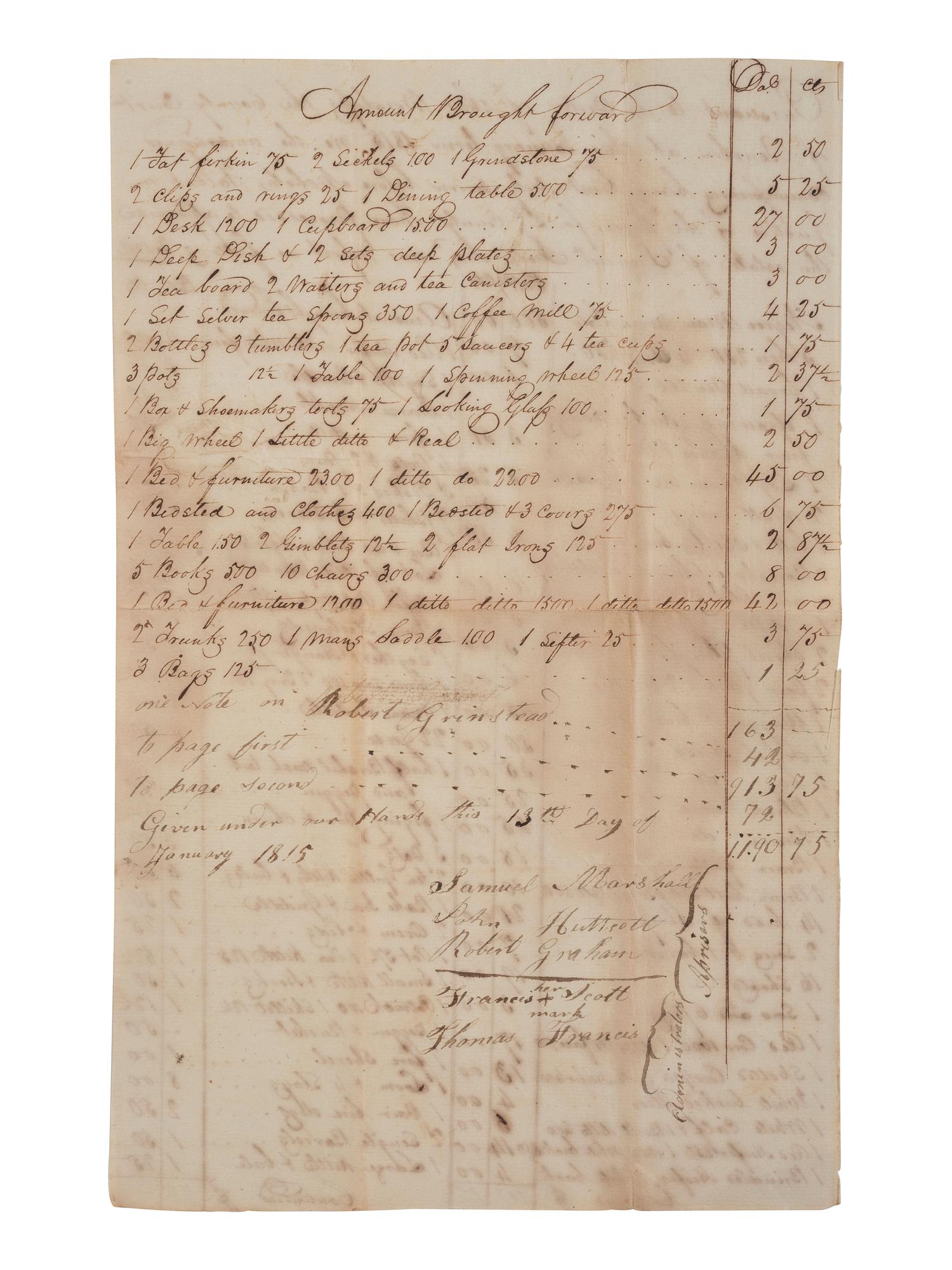 [ENSLAVEMENT & ABOLITION]. A group of 6 estate documents listing individual enslaved persons, most by name. Bourbon County, KY, 1815-1829.