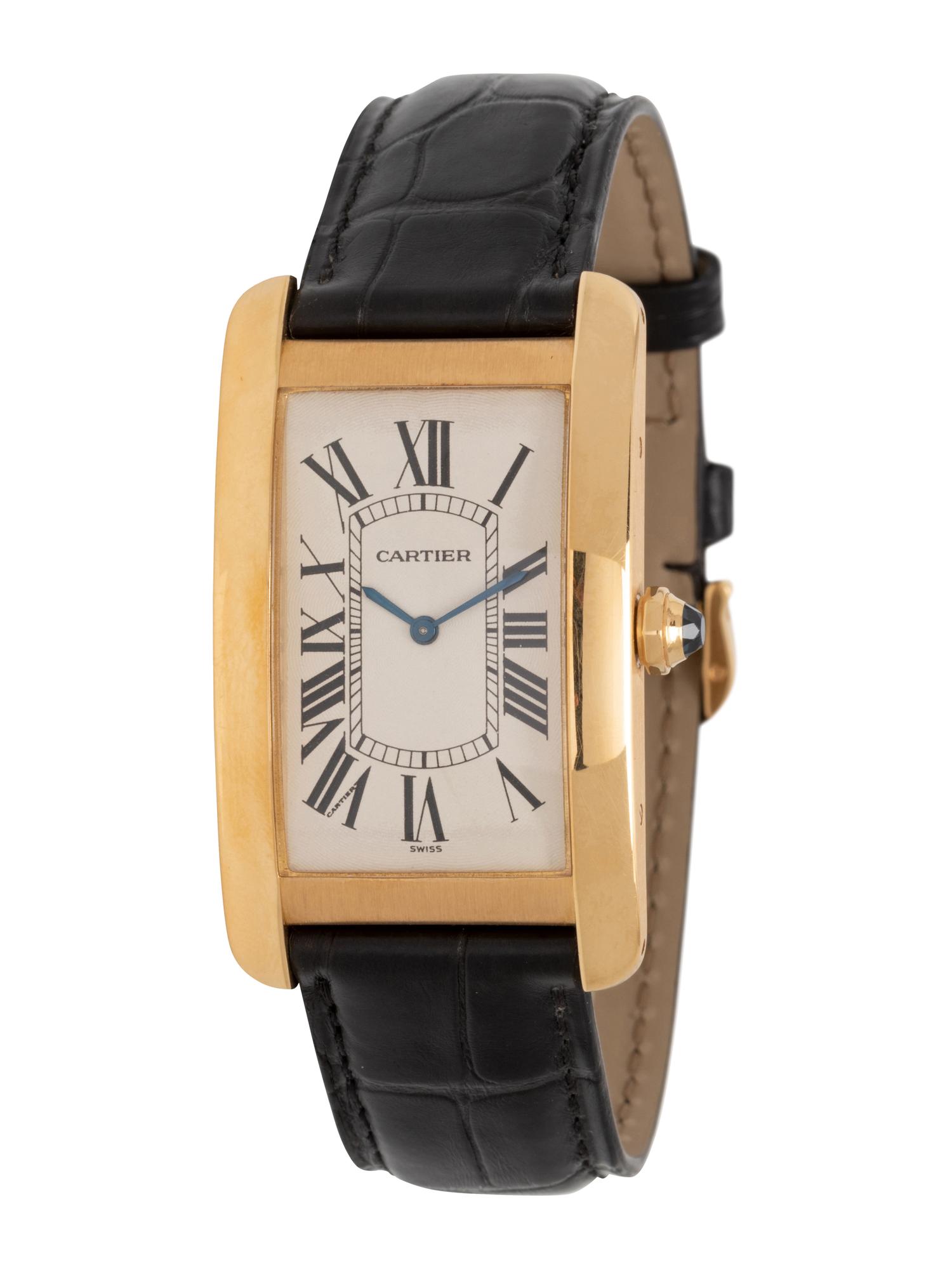 CARTIER, REF. 1735/1 18K YELLOW GOLD 'TANK AMERICAINE' WATCH