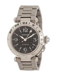 CARTIER, STAINLESS STEEL 'PASHA C MERIDIAN GMT' WATCH