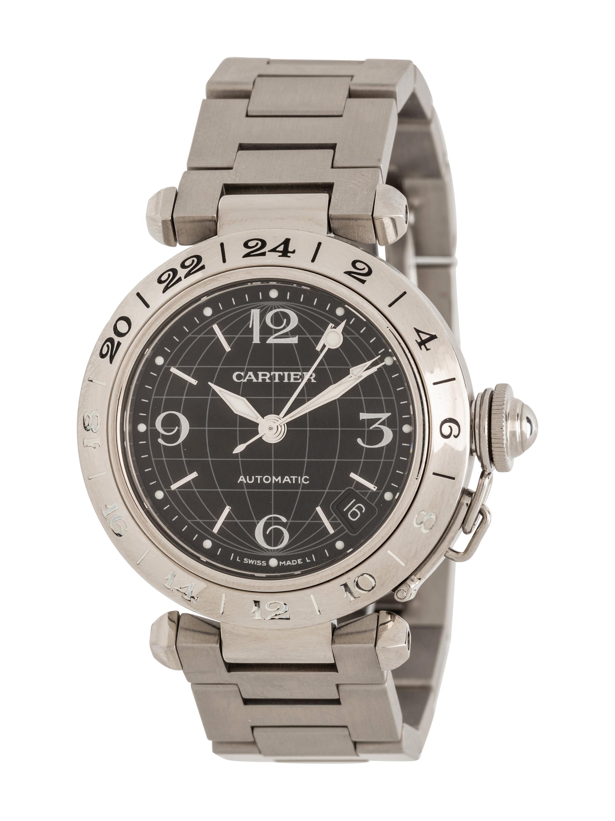 CARTIER, STAINLESS STEEL 'PASHA C MERIDIAN GMT' WATCH