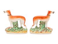 Two Pairs of Staffordshire Whippets and Spaniels