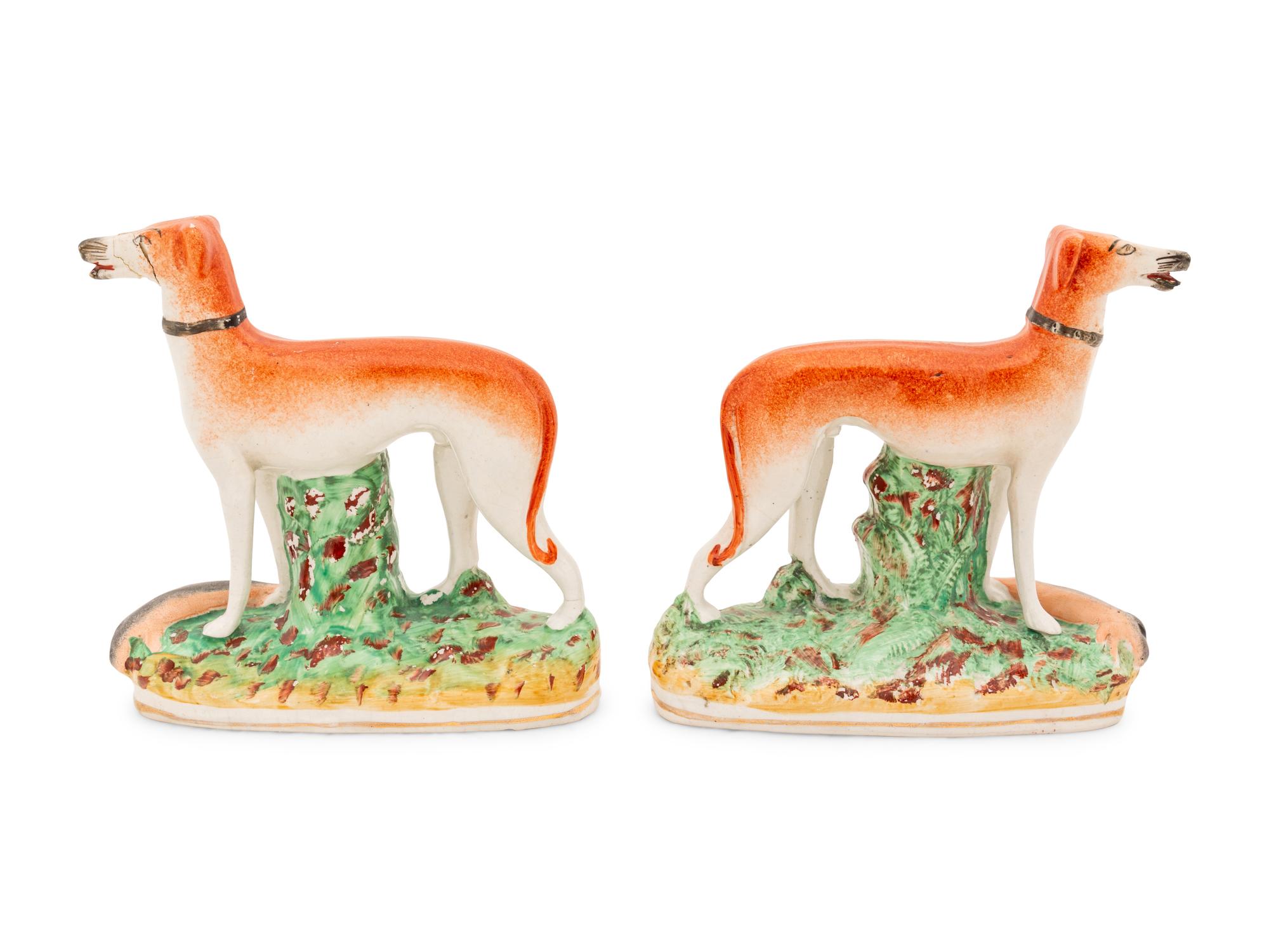 Two Pairs of Staffordshire Whippets and Spaniels