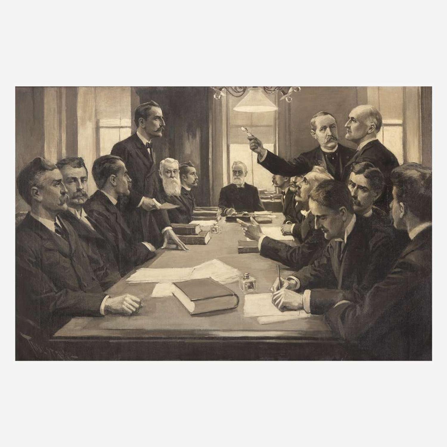 Thure Thulstrup (American, 1848-1930) Boardroom Meeting