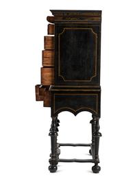 A William and Mary Japanned Maple and Pine Flat-Top High Chest
