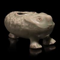 A Chinese Pale Blue Glazed Three-Legged Toad, Yuan/Ming Dynasty or Earlier — 元明或更早 青釉金蟾
