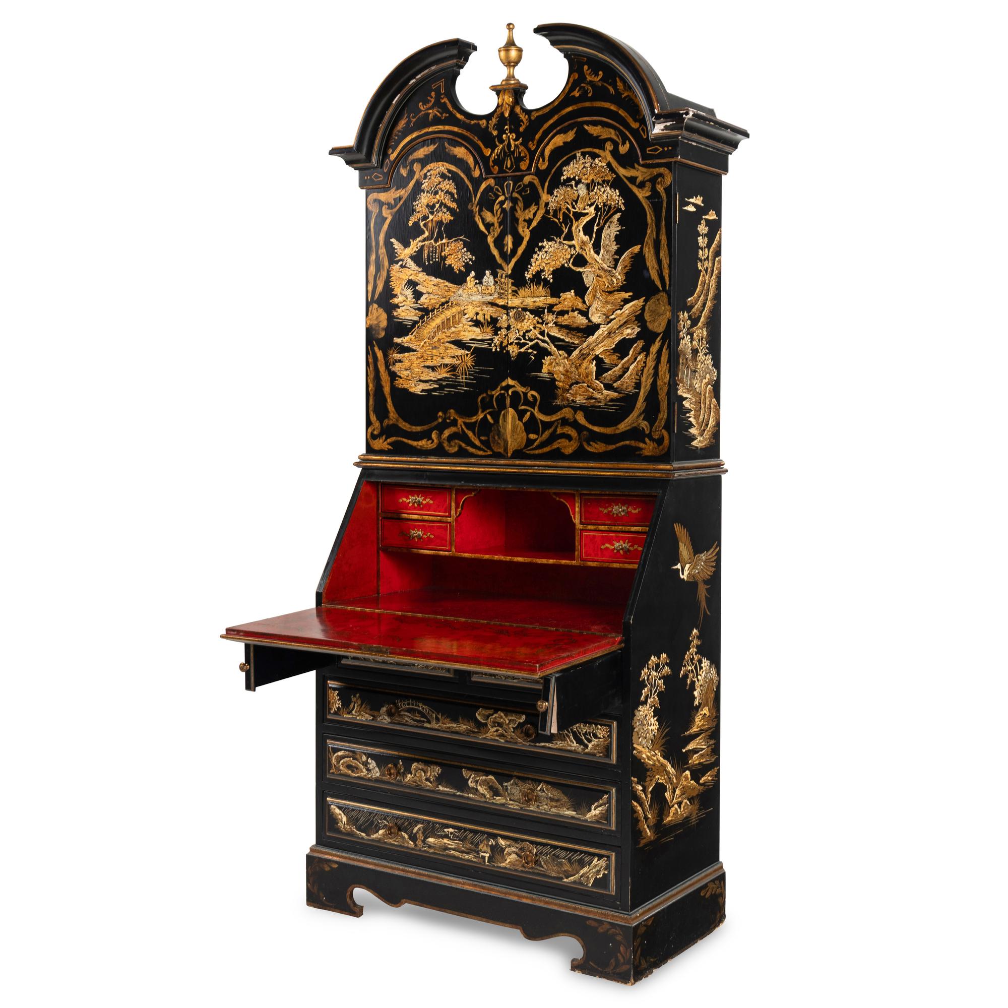A Georgian Style Black and Gilt-Japanned Bureau Cabinet