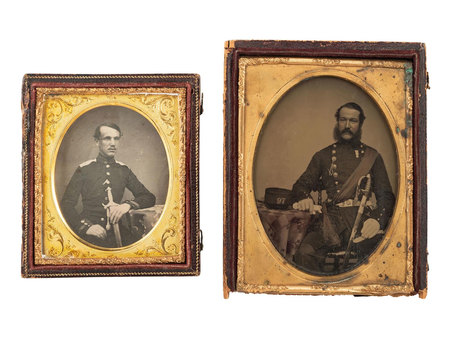 [EARLY PHOTOGRAPHY - MILITARY]. 2 cased images of armed German and British soldiers.