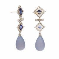 Tanzanite, Diamond, Moonstone, and Chalcedony Pendant Earrings