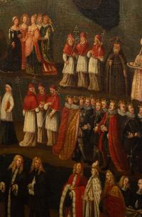 A Continental Painted Leather Four-Panel Screen