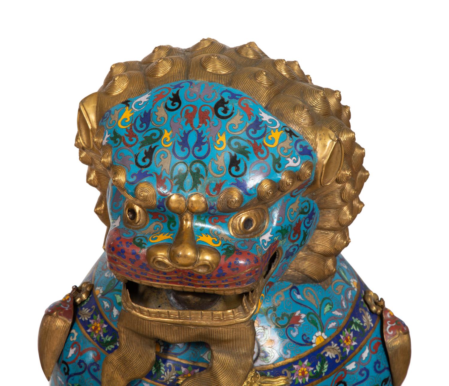 A Pair of Large Chinese Cloisonné Guardian Lions