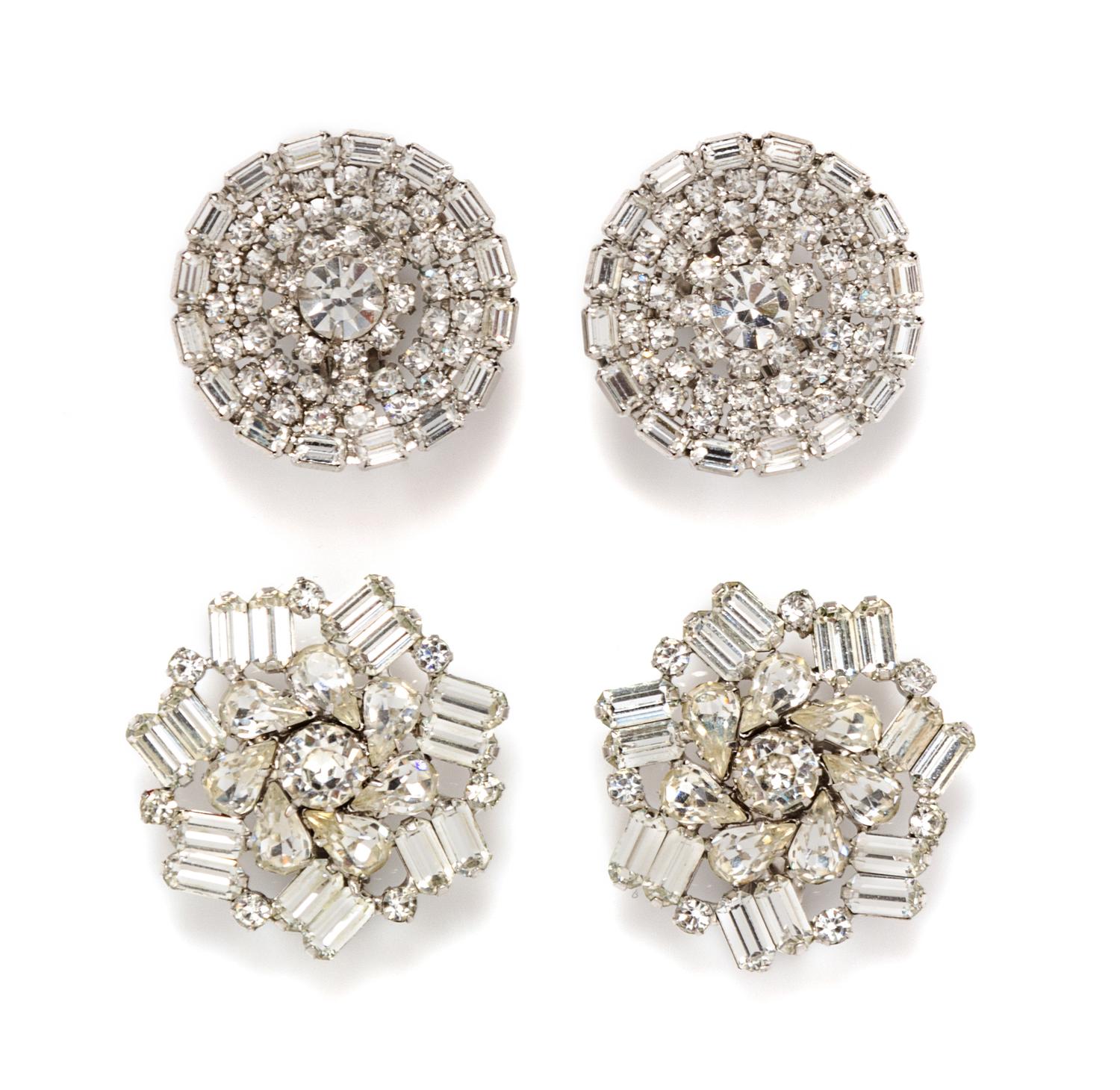 Two Pair of Rhinestone Earclips,