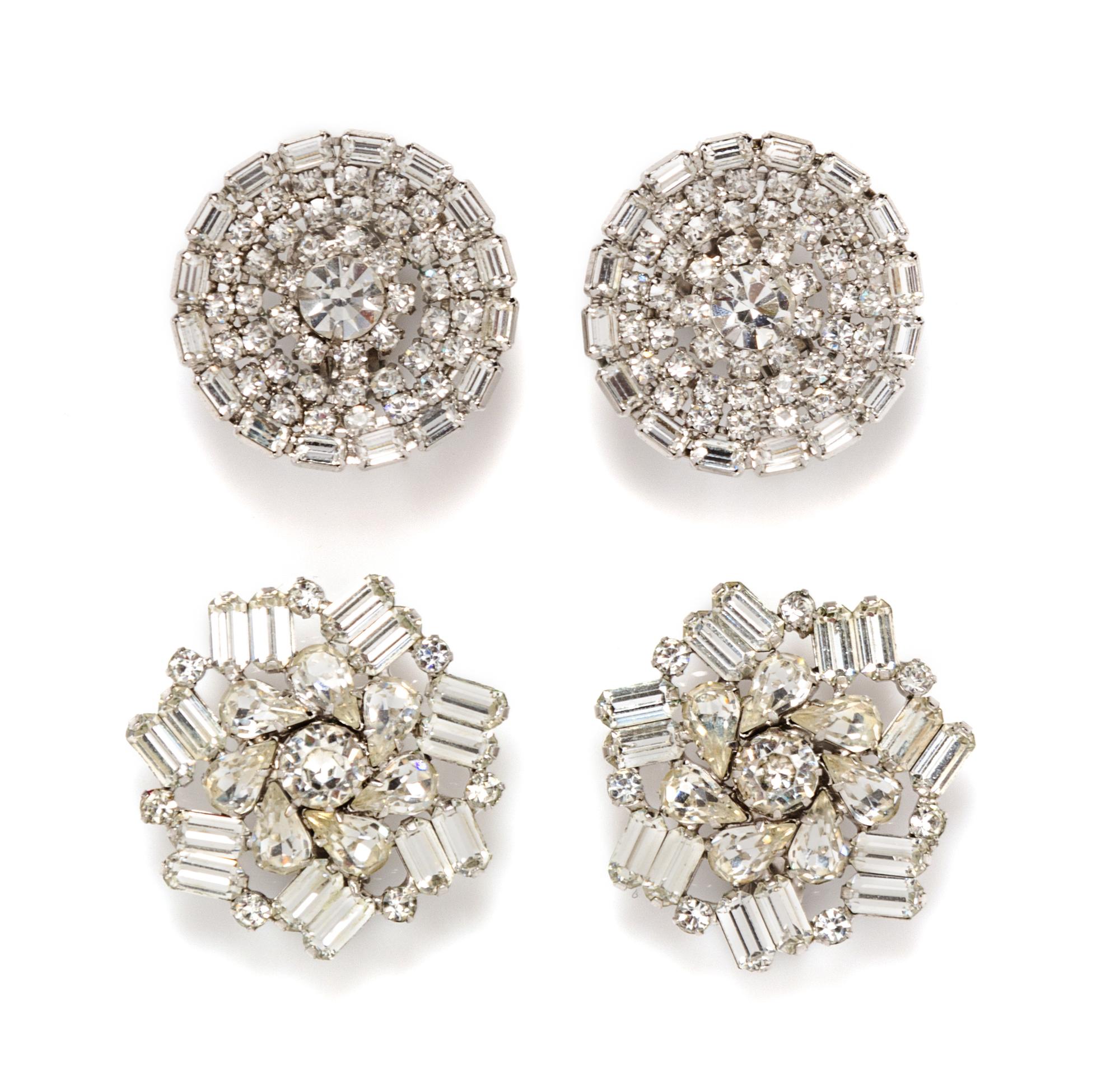 Two Pair of Rhinestone Earclips,