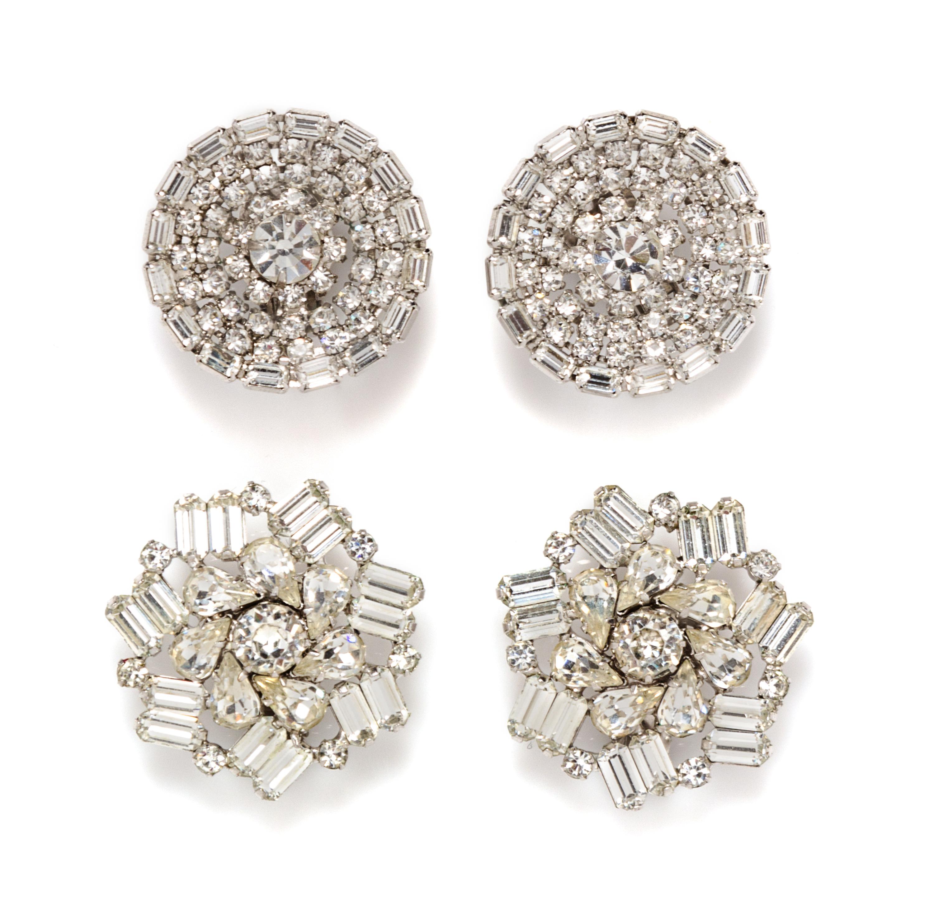 Two Pair of Rhinestone Earclips,