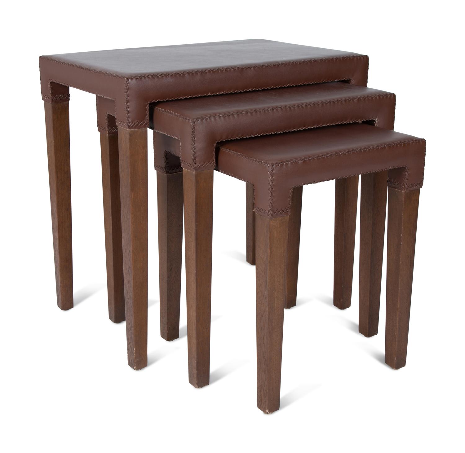 A Nest of Three Leather-Clad Occasional Tables — 20TH/21ST CENTURY