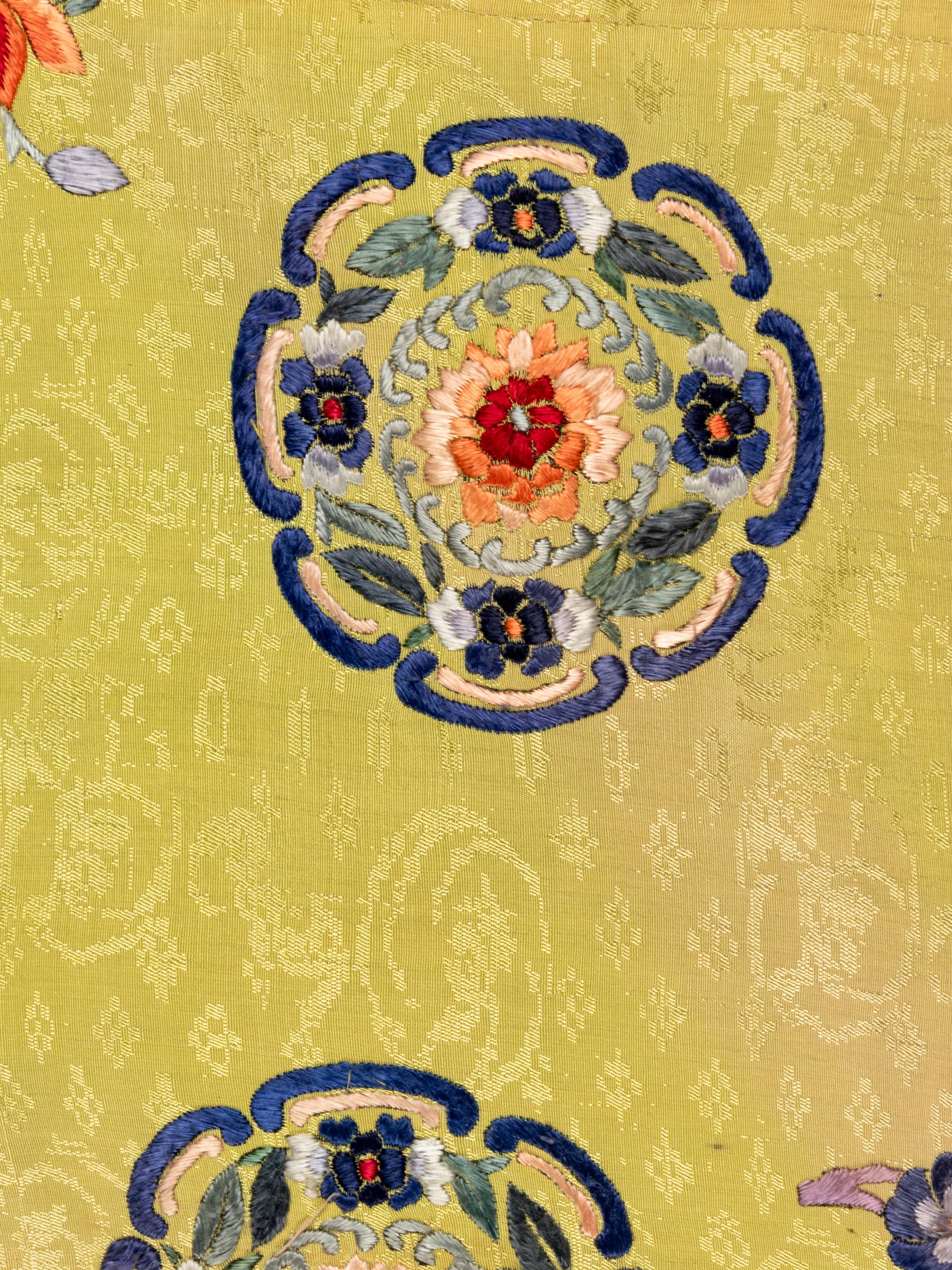 A Chinese Yellow Ground Embroidered Silk Lady's Jacket, 19th Century 清中期 黃地團花紋女大襟