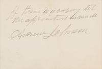 JOHNSON, Andrew (1808-1875). Autograph note signed ("Andrew Johnson"), as President, to John VanSchiack Pruyn. [Washington, D.C.], 29 J