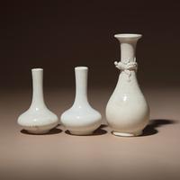 Three Small Chinese White Glazed Porcelain Bottle Vases, Qing Dynasty — 清 白瓷瓶三件