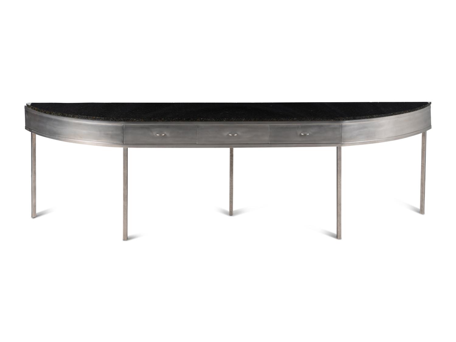 A Custom Steel Marble-Top Console Table