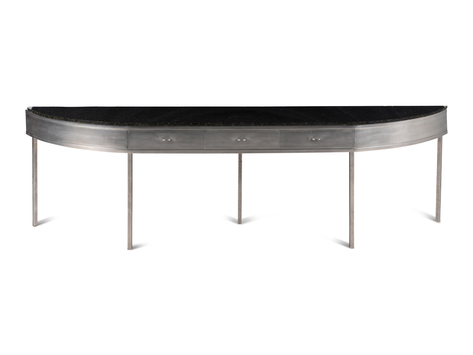 A Custom Steel Marble-Top Console Table
