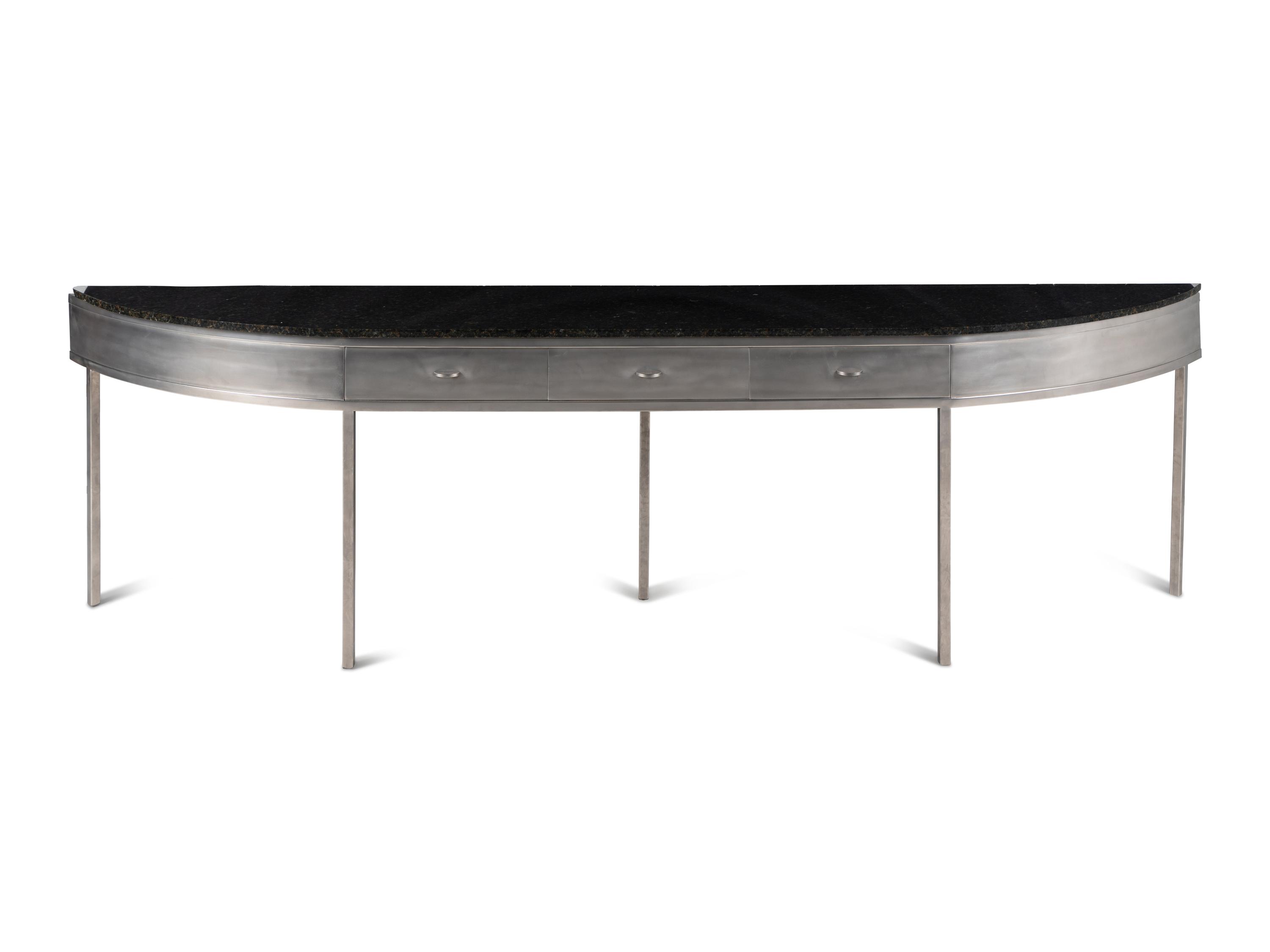 A Custom Steel Marble-Top Console Table